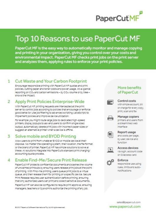 Top 10 Reasons, Papercut MF, Office Experts, Lexington, OH, Ohio